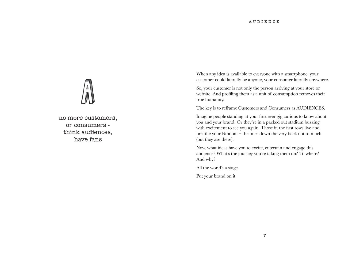 A is for Audience, the spread from page seven of the A to Z
