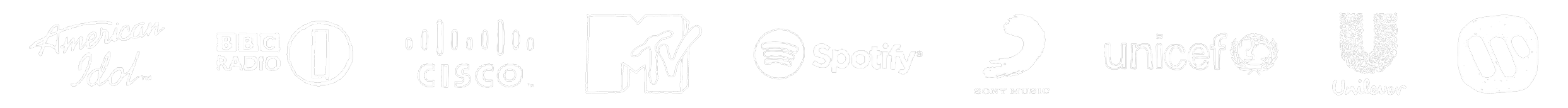 American Idol, BBC Radio 1, Cisco, MTV, Spotify, Sony Music, Unicef, Unilever, Warner